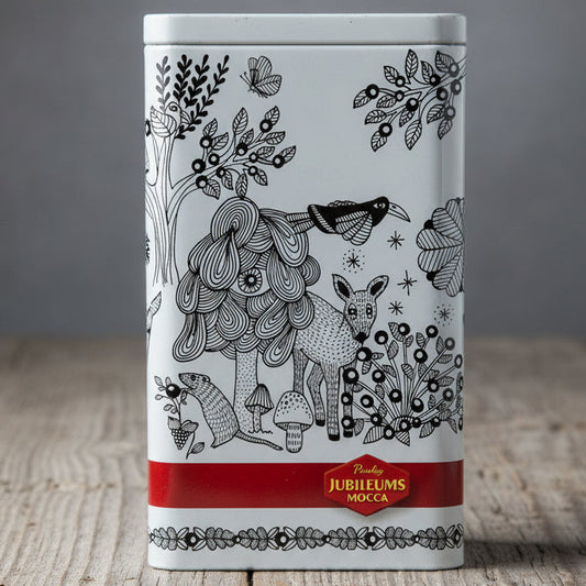 Paulig peltinen Juhla Mokka kahvipurkki kannella - 2015