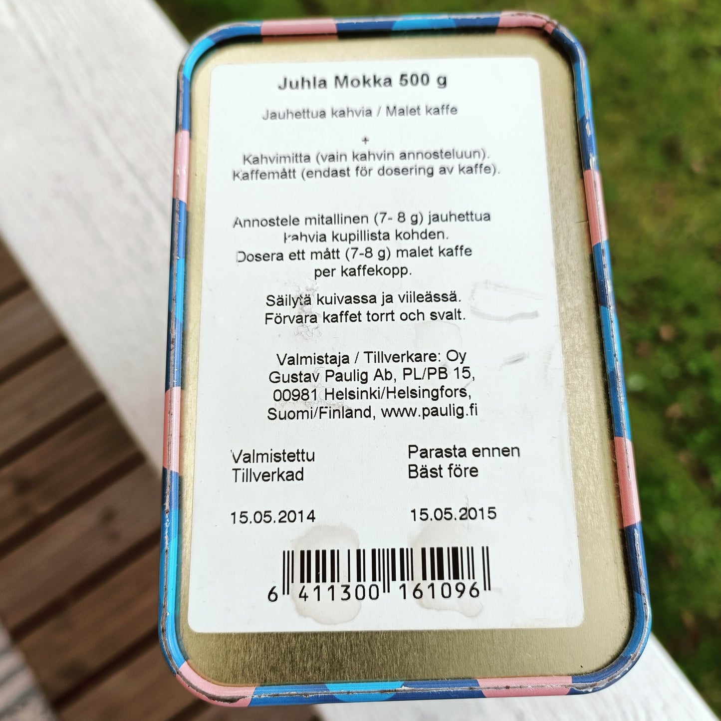 Paulig peltinen Juhla Mokka kahvipurkki kannella - 2014
