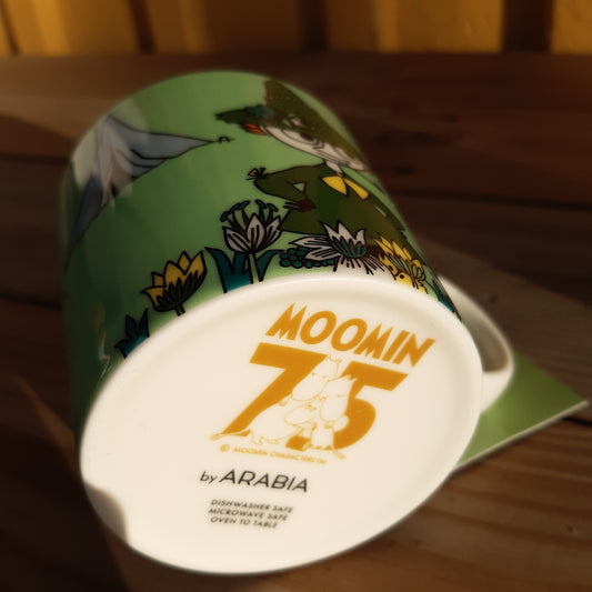 arabia muumimuki nuuskamuikkunen vihreä 75-vuotis juhlamuki