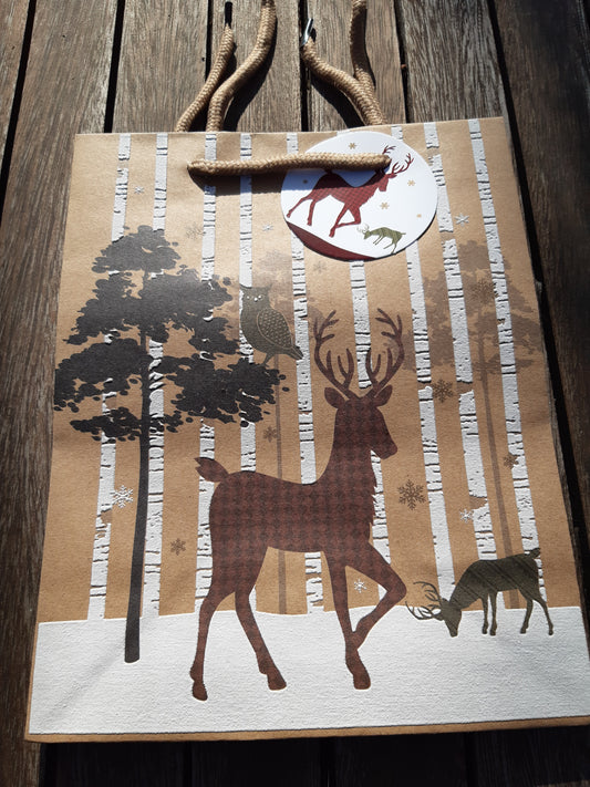 joulukassi porot ja pöllö 23 x 18 cm