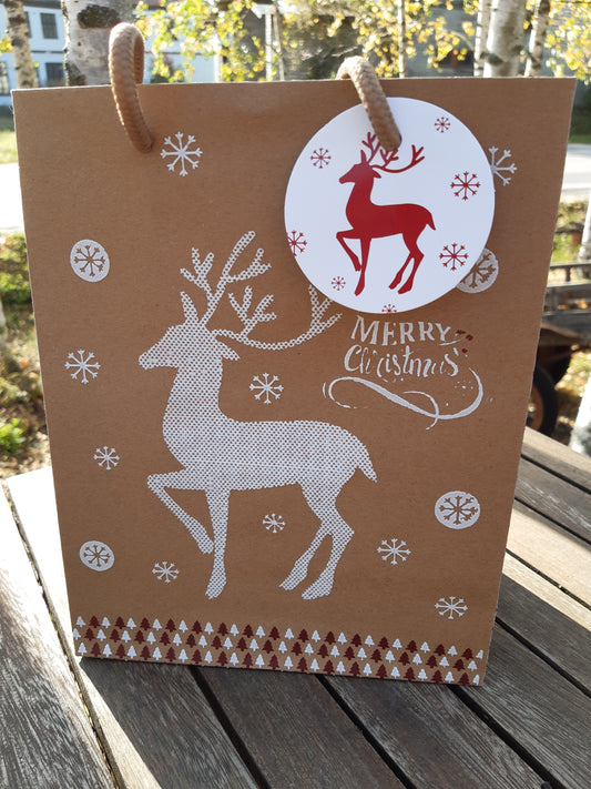 joulukassi valkea poro 23 x 18 cm