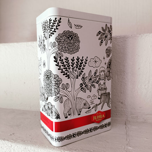 Paulig peltinen Juhla Mokka kahvipurkki kannella - 2015