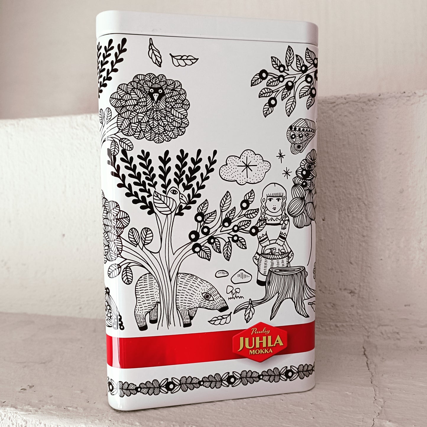 Paulig peltinen Juhla Mokka kahvipurkki kannella - 2015