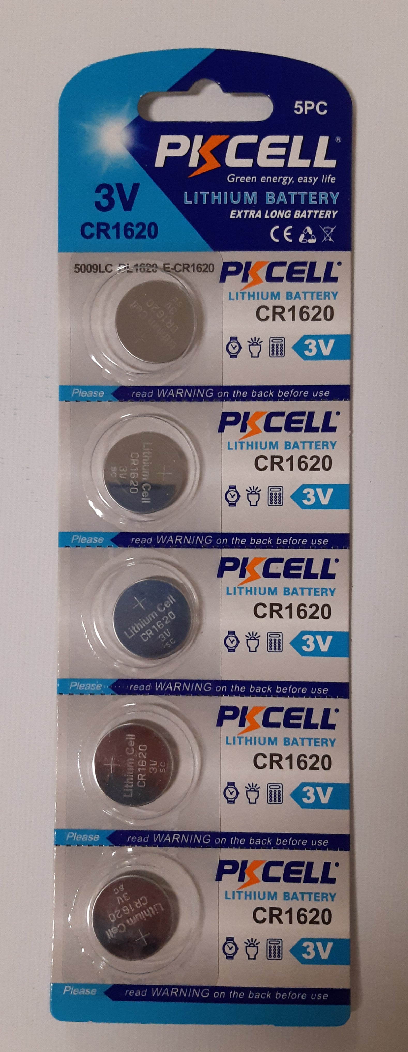litiumparisto cr1620 3v pkcell 5 kpl